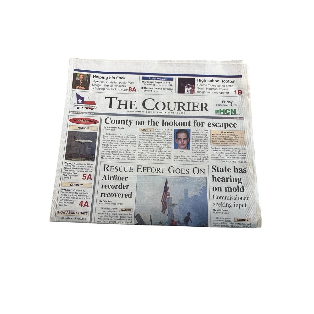 September 14 2001 Newspaper The Courier 9/11 Aftermath Issue